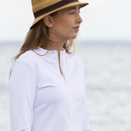UV shirt Blue met rits; Moeder, UV shirt, UV shirt Moeders, UV zwemkleding volwassenen, Dames UV Shirts Petit Crabe