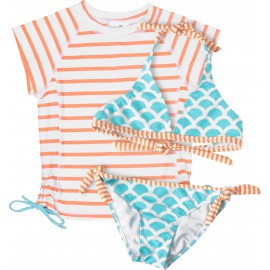 UV shirt orange stripe met blauwe bikini