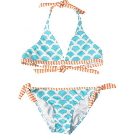 UV shirt orange stripe met blauwe bikini