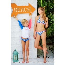 uv shirt roze met blauwe flower bikini | 3 delige uv set meisjes