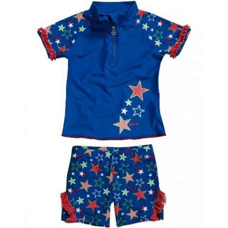 UV shirt en zwembshort rood met witte stippen UV shirt en zwembshort rood met witte stippen