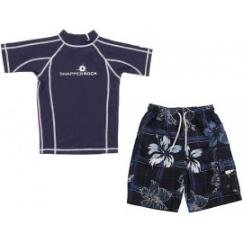 UV shirt White & boardshort Navy hibiscus