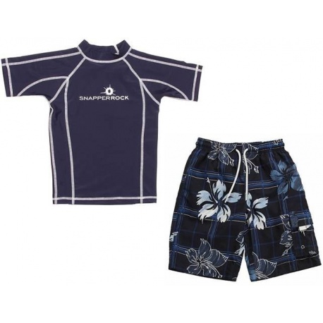 UV shirt White & boardshort Navy hibiscus UV shirt White & boardshort Navy hibiscus