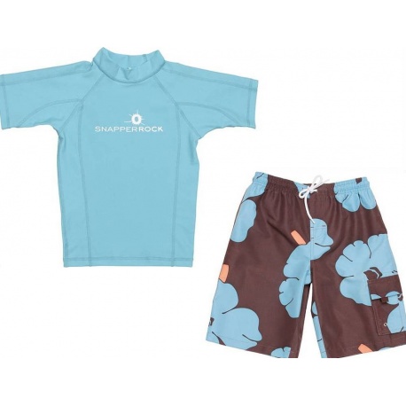 UV shirt White & boardshort Navy hibiscus UV shirt White & boardshort Navy hibiscus