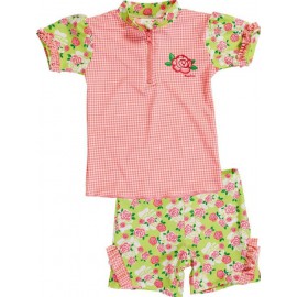 UV shirt en zwembshort rood met witte stippen