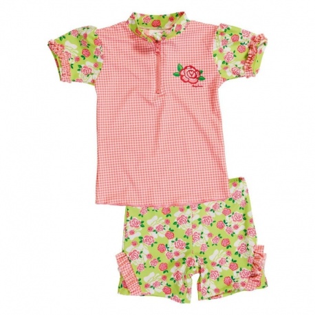 UV shirt en zwembshort rood met witte stippen UV shirt en zwembshort rood met witte stippen