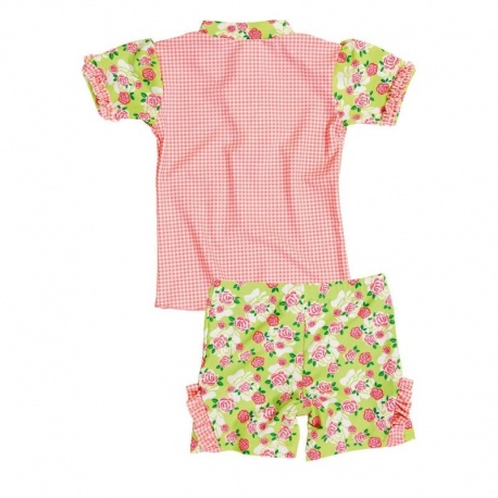 UV shirt en zwembshort rood met witte stippen UV shirt en zwembshort rood met witte stippen