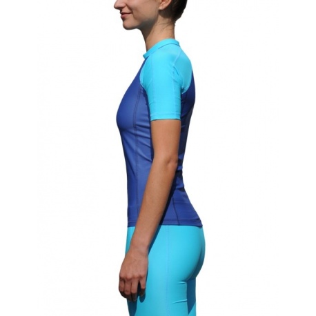 UV Shirt Damen navy türkis (slim fit) | Schwimmshirt Damen zweifarbig IQ-UV